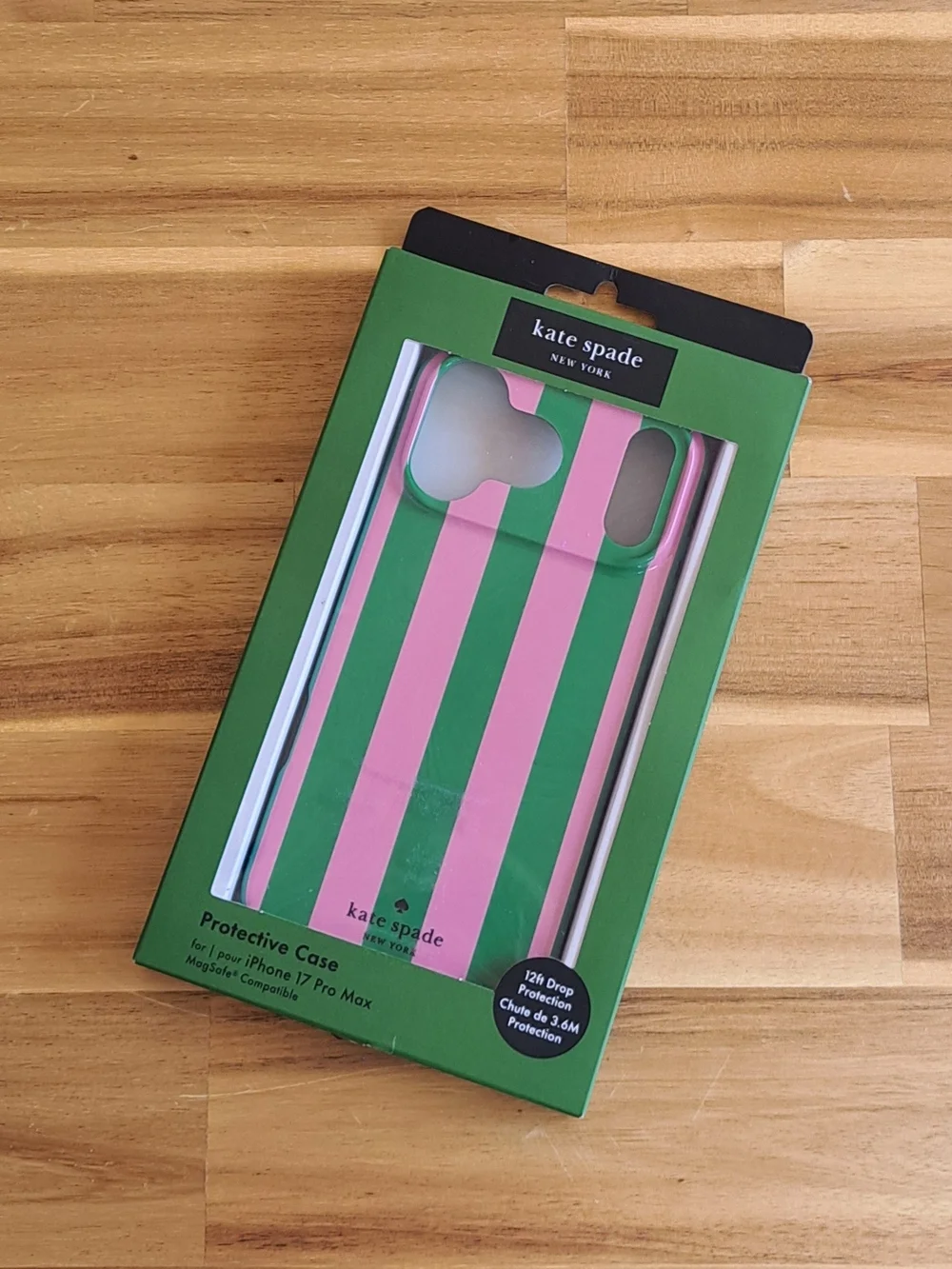 kate spade Pink & Green Vertical Stripe iPhone 17 Pro Max Case